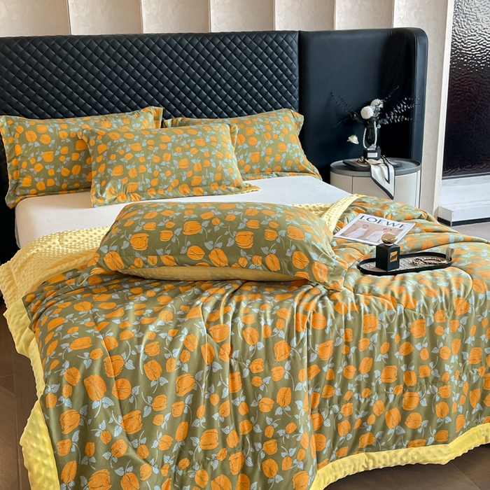 91家纺网 家纺一手货源 找家纺 宝士康家纺 2025新款10A抗菌双层纱豆豆绒夏被 郁金香