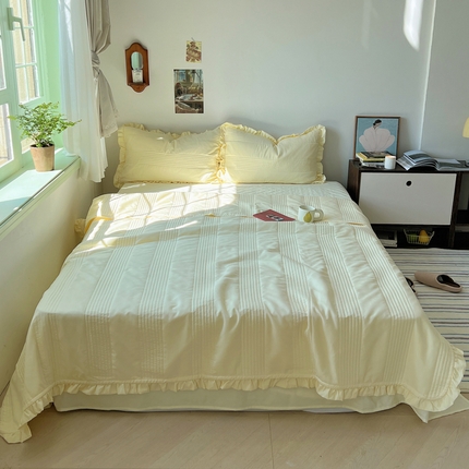 91家纺网 家纺一手货源 找家纺 六巷胡同 2025新款韩国INS博主同款绗缝水洗纱夏被四件套 奶酪黄