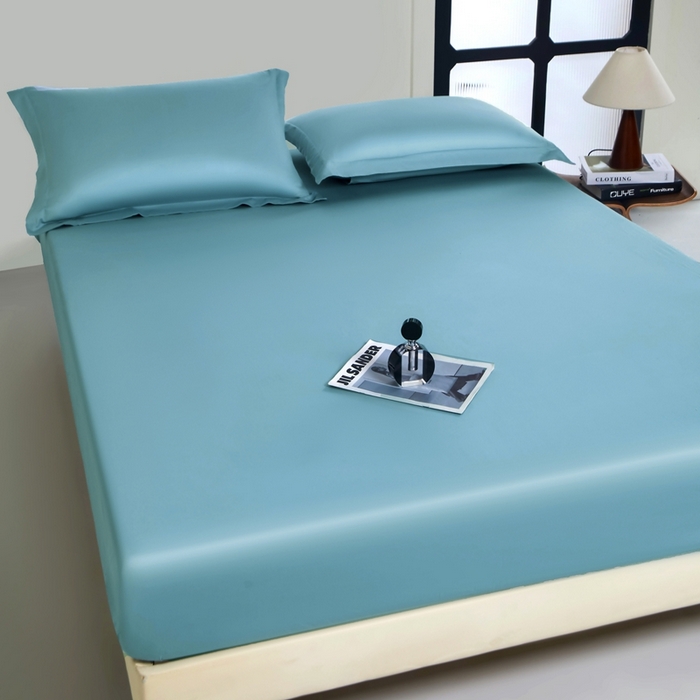 91家纺网 家纺一手货源 找家纺 秀色家纺 2024新品 A类100支双股长绒棉单品床笠 梦易-雾霾蓝