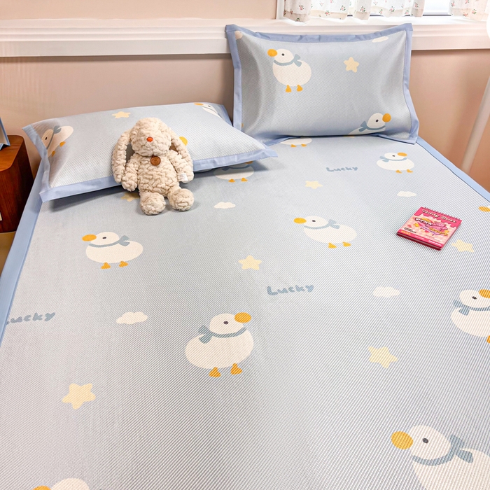 91家纺网 家纺一手货源 找家纺 慕尚家纺 2025新款数码印花床席床笠款冰藤席 床席款-柯尔鸭