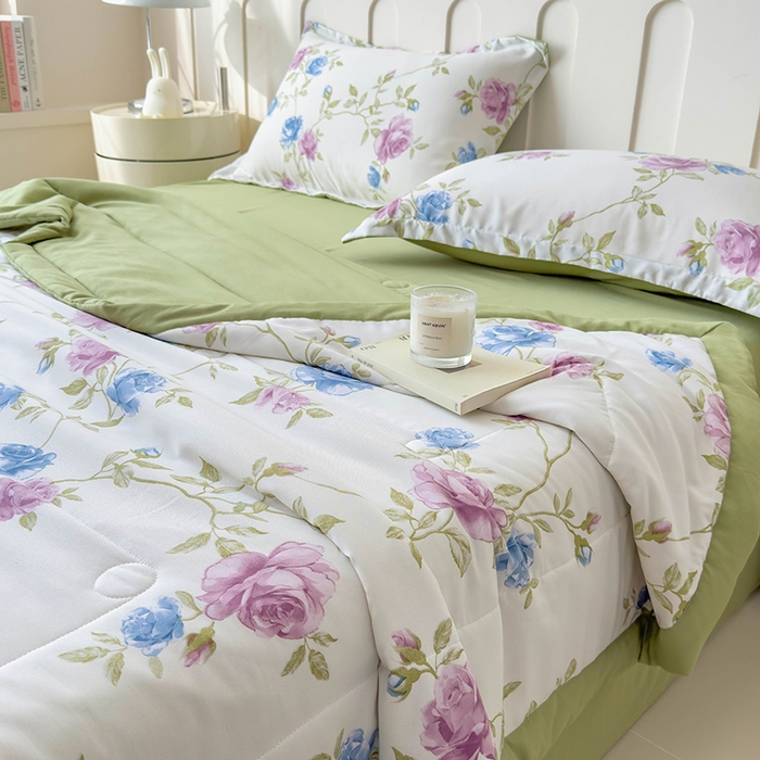 91家纺网 家纺一手货源 找家纺 宝士康家纺 2025新款10A抗菌针织夏被 亲密花语