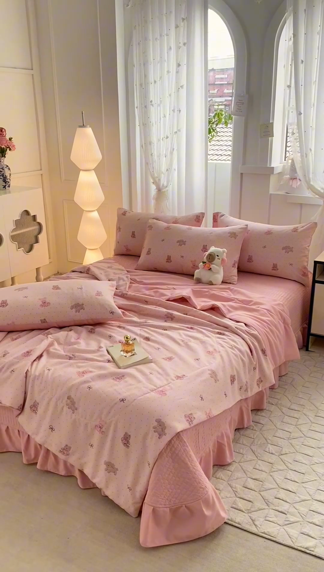 91家纺网 家纺一手货源 找家纺 2025新款针织双层纱夏被床盖四件套单夏被单床盖单品 萌萌熊