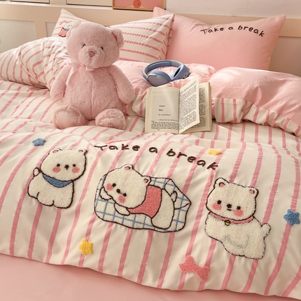 91家纺网 家纺一手货源 找家纺 （总）如一 2025新款A类ins风卡通毛巾绣水洗棉四件套