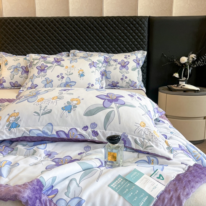 91家纺网 家纺一手货源 找家纺 宝士康家纺 2025新款10A抗菌双层纱豆豆绒夏被 花仙子