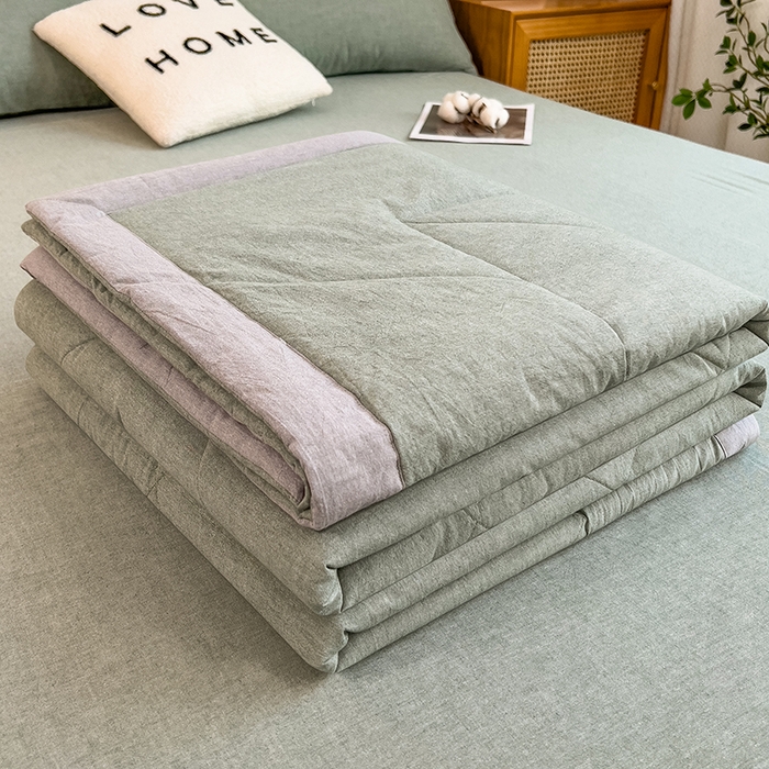 91家纺网 家纺一手货源 找家纺 宝士康家纺 2025新款10A抗菌无印风夏被四件套 薄荷绿