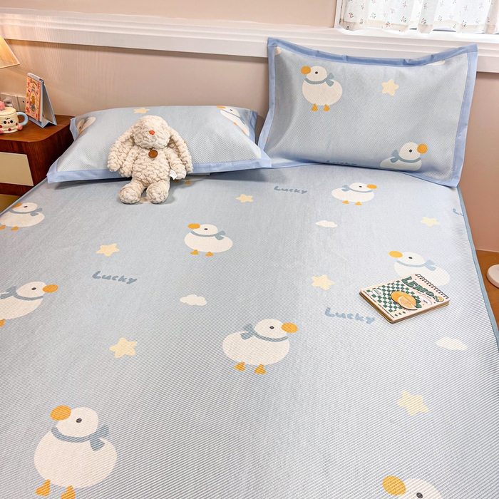 91家纺网 家纺一手货源 找家纺 慕尚家纺 2025新款数码印花床席床笠款冰藤席 床笠款-柯尔鸭