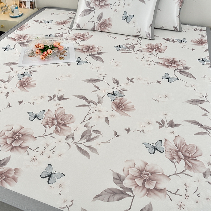 91家纺网 家纺一手货源 找家纺 简一 2025新款A类碳光印花数码冰丝凉席系列-床笠款 蝴蝶花谷