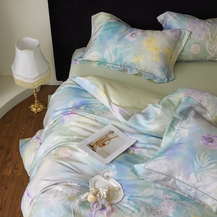 91家纺网 家纺一手货源 找家纺 金奇达家纺 2025新款竹玉清丝四件套-雅韵【标准号全网控价（折后券后）不低于元228元】 空谷-柳绿