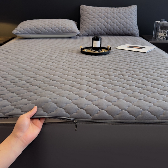 91家纺网 家纺一手货源 找家纺 叠派家纺 2025新款5A抗菌A类夹棉床笠经典款防水款系列 银灰色-梅花经典款