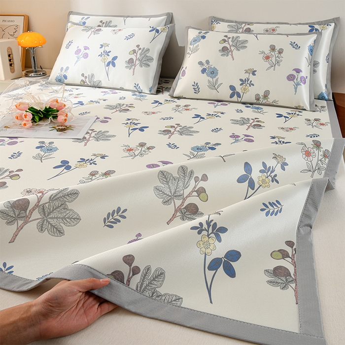 91家纺网 家纺一手货源 找家纺 简一 2025新款A类碳光印花数码冰丝凉席系列-床单款 花开半夏