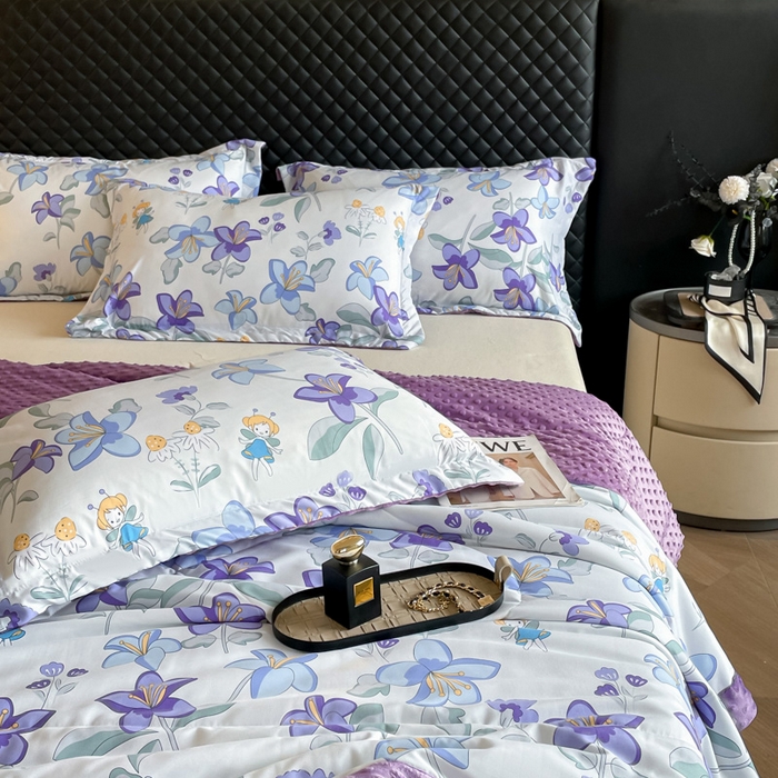 91家纺网 家纺一手货源 找家纺 宝士康家纺 2025新款10A抗菌双层纱豆豆绒夏被 花仙子