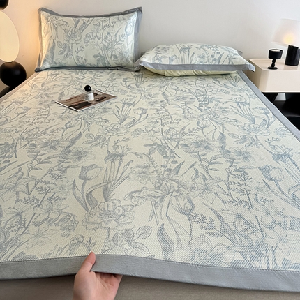 91家纺网 家纺一手货源 找家纺 （总）格真2025新款简约印花冰藤席席子凉席