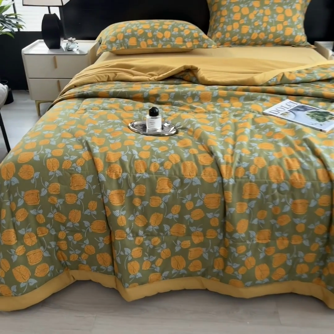 91家纺网 家纺一手货源 找家纺 宝士康家纺 2025新款10A抗菌双层纱印花夏被四件套 郁金香