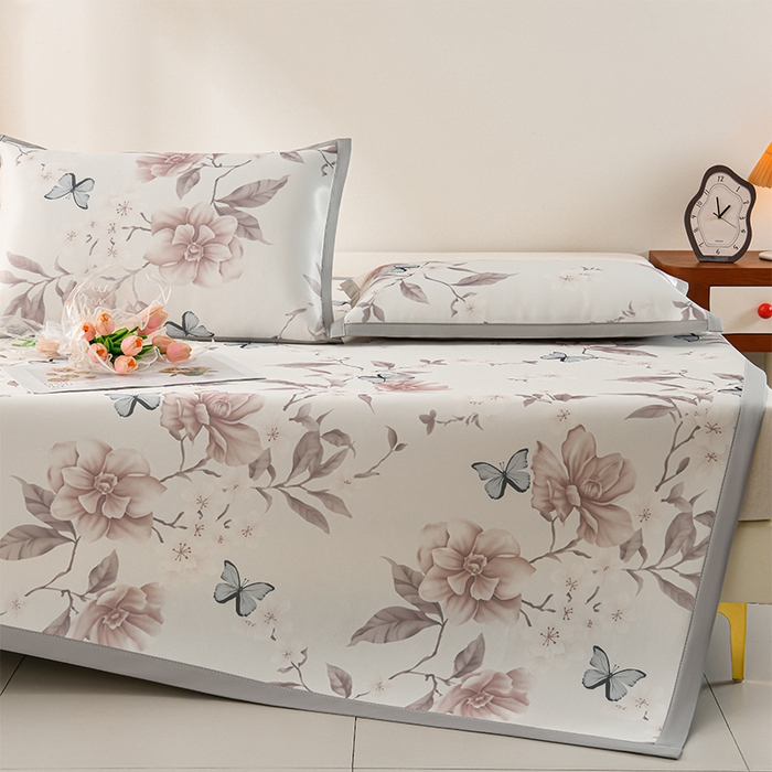 91家纺网 家纺一手货源 找家纺 简一 2025新款A类碳光印花数码冰丝凉席系列-床单款 蝴蝶花谷