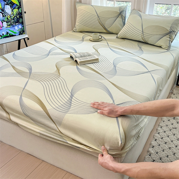 91家纺网 家纺一手货源 找家纺 宝士康家纺 2025新款10A抗菌全棉印花床笠 名爵黄