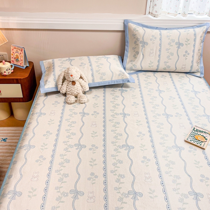 91家纺网 家纺一手货源 找家纺 慕尚家纺 2025新款数码印花床席床笠款冰藤席 床笠款-高冷兔