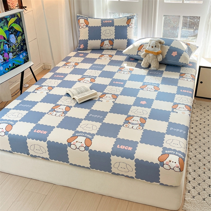 91家纺网 家纺一手货源 找家纺 宝士康家纺 2025新款10A抗菌全棉印花床笠 嗨皮狗