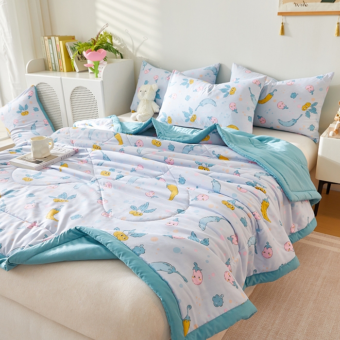 91家纺网 家纺一手货源 找家纺 海洋家纺 2025款水洗棉纯棉花夏凉被全棉花印花夏被空调被薄被子 蓝精灵