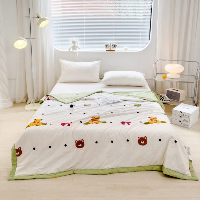 91家纺网 家纺一手货源 找家纺 曲之慕新款13372里外全棉夏被 抱抱熊