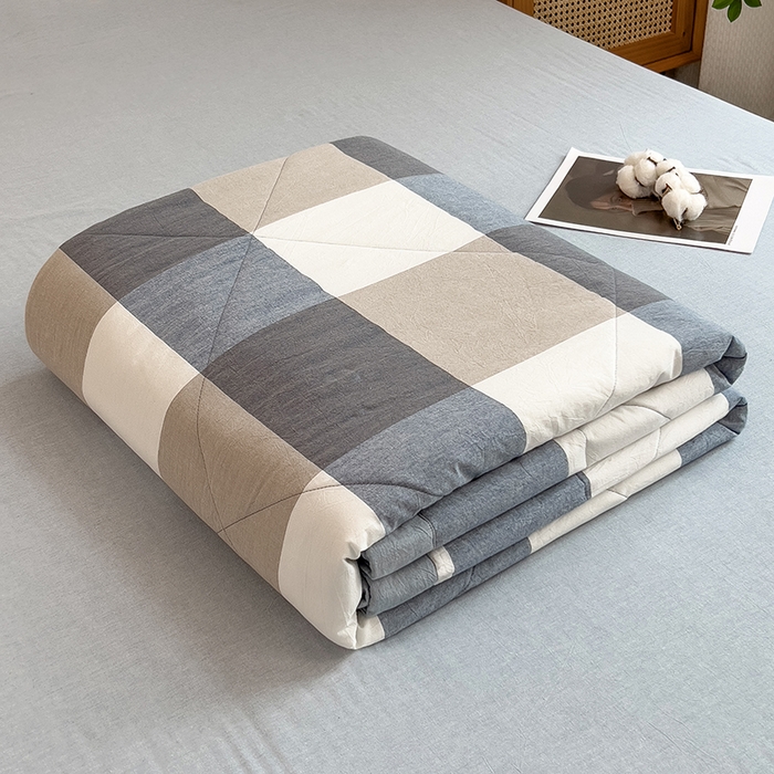 91家纺网 家纺一手货源 找家纺 宝士康家纺 2025新款10A抗菌无印风夏被四件套 深蓝大格