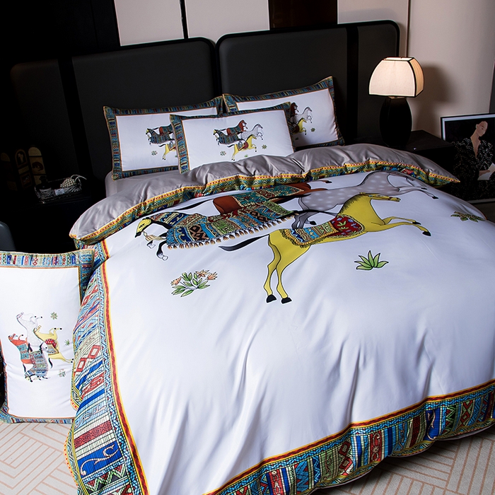 91家纺网 家纺一手货源 找家纺 爵仕家纺 2025新款轻奢潮牌水洗真丝四件套 陶瓷白