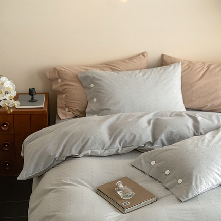 华超针织 2025新款全棉纯棉水洗提花四件套 -漾影 风格一 漾影浅灰