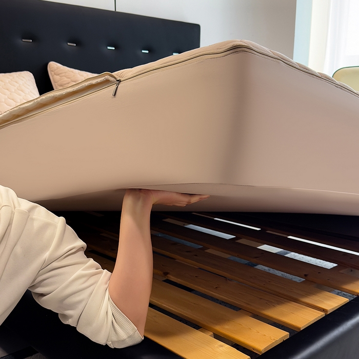 91家纺网 家纺一手货源 找家纺 叠派家纺 2025新款5A抗菌A类夹棉床笠经典款防水款系列 米色-梅花经典款