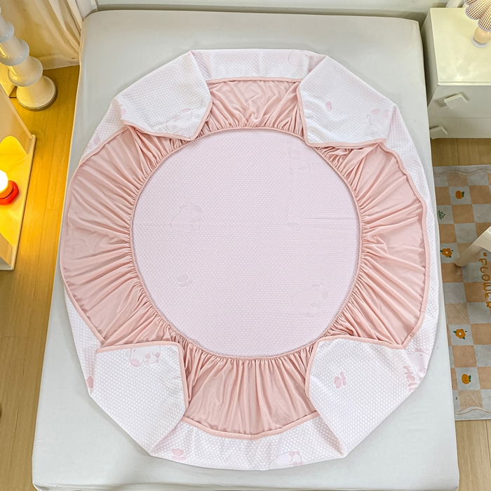 91家纺网 家纺一手货源 找家纺 春寻家纺 2025新款冰豆豆冰丝凉席-卡皮巴拉系列 床笠款-卡皮巴拉-粉