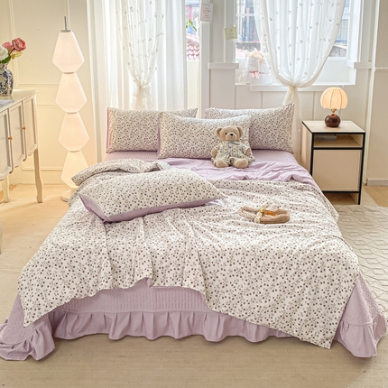 2025新款针织双层纱夏被床盖四件套单夏被单床盖单品 紫罗兰