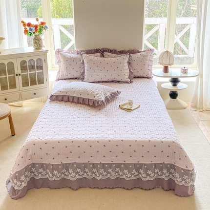 91家纺网 家纺一手货源 找家纺 2025新款直播热款A类针织棉双层纱床盖款夏被四件套 米娅