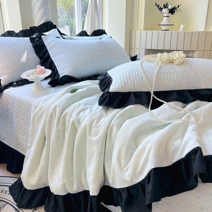 慕希 2025新款水洗棉花边夏被夏凉被空调被 赫本-奶味蓝