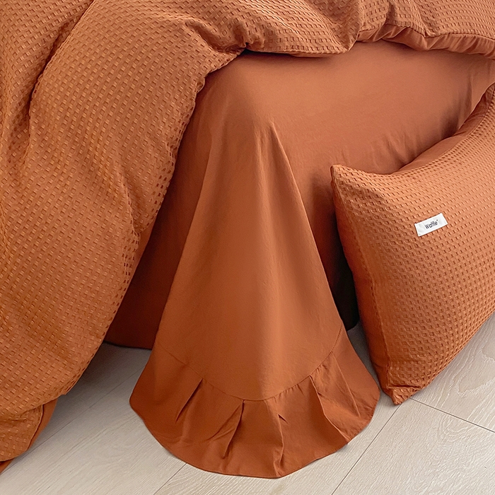 91家纺网 家纺一手货源 找家纺 仟网汇 2025新款华夫格森语系列四件套北欧简约风 焦糖