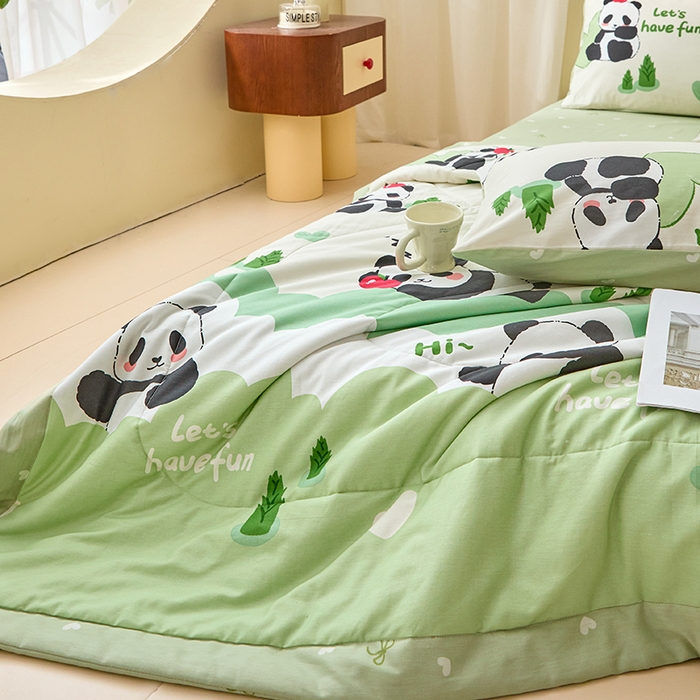 91家纺网 家纺一手货源 找家纺 宝士康家纺 2025新款10A抗菌全棉夏被 被子被芯 森林熊猫