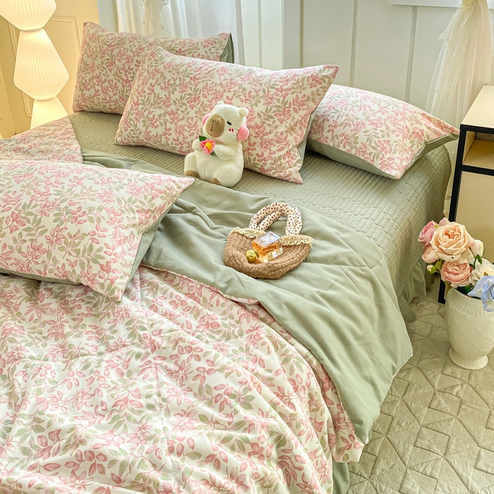 91家纺网 家纺一手货源 找家纺 2025新款针织双层纱夏被床盖四件套单夏被单床盖单品 清荷