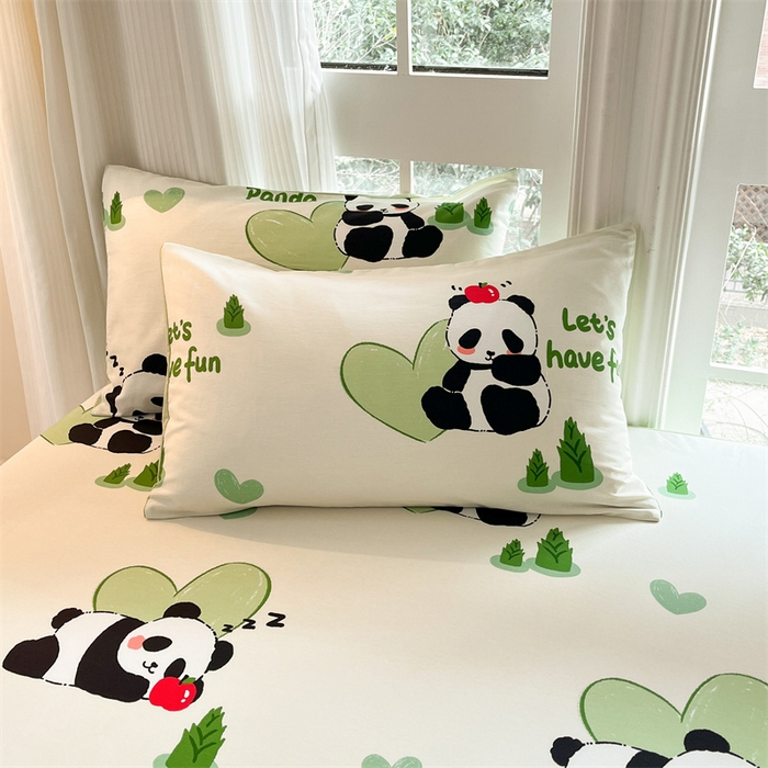 91家纺网 家纺一手货源 找家纺 宝士康家纺 2025新款10A抗菌全棉印花床笠 森林熊猫