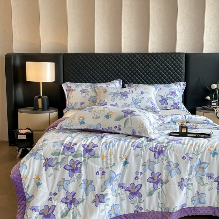 91家纺网 家纺一手货源 找家纺 宝士康家纺 2025新款10A抗菌双层纱豆豆绒夏被 花仙子