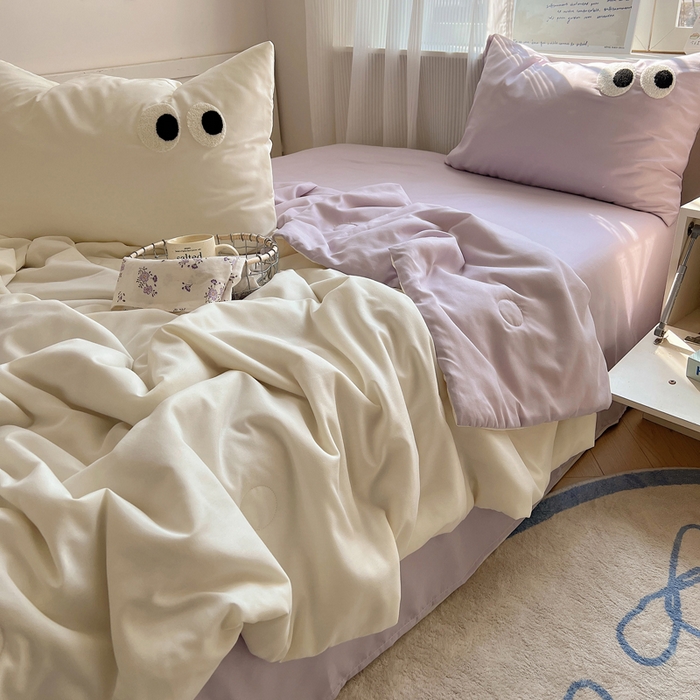 91家纺网 家纺一手货源 找家纺 慕尚家纺 2025新款大眼萌仔夏被 大眼萌 米白紫