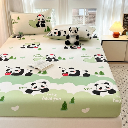 宝士康家纺 2025新款10A抗菌全棉印花床笠 森林熊猫