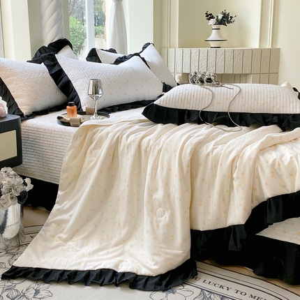 慕希 2025新款水洗棉花边夏被夏凉被空调被 赫本-爱心白