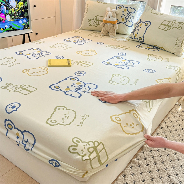 91家纺网 家纺一手货源 找家纺 宝士康家纺 2025新款10A抗菌全棉印花床笠 奶油布丁