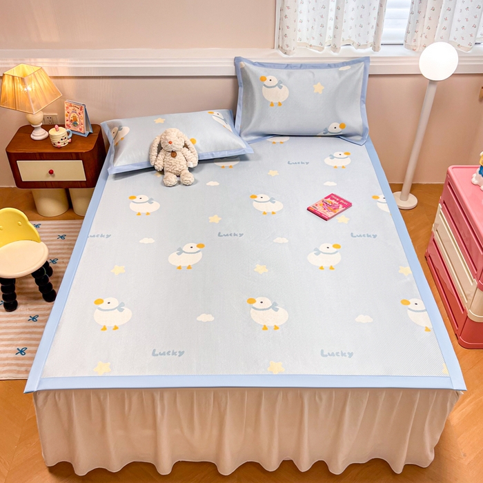 91家纺网 家纺一手货源 找家纺 慕尚家纺 2025新款数码印花床席床笠款冰藤席 床席款-柯尔鸭