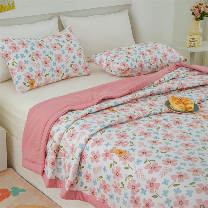 91家纺网 家纺一手货源 找家纺 海洋家纺 2025款水洗棉纯棉花夏凉被全棉花印花夏被空调被薄被子 悠然粉