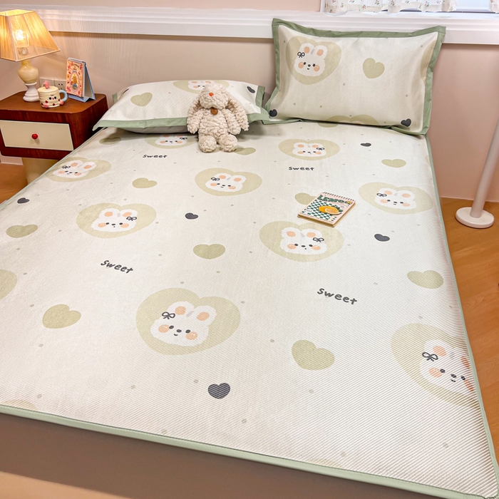 91家纺网 家纺一手货源 找家纺 慕尚家纺 2025新款数码印花床席床笠款冰藤席 床笠款-兔卷卷