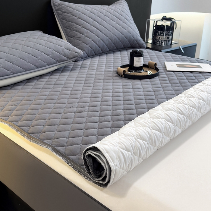 91家纺网 家纺一手货源 找家纺 叠派家纺 2025新款5A抗菌A类夹棉床笠经典款防水款系列 星空灰-小格子防水款