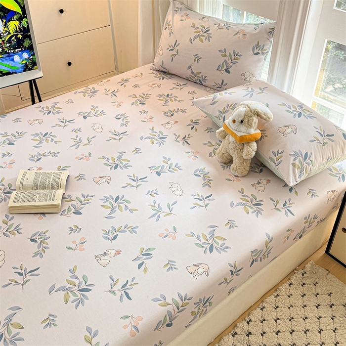 91家纺网 家纺一手货源 找家纺 宝士康家纺 2025新款10A抗菌全棉印花床笠 兔兔乐园