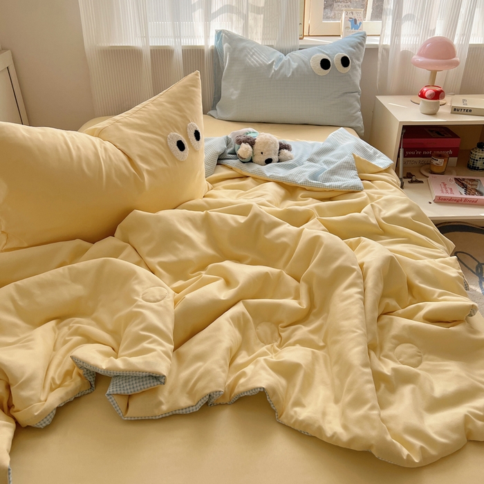 91家纺网 家纺一手货源 找家纺 慕尚家纺 2025新款大眼萌仔夏被 大眼萌 黄蓝格