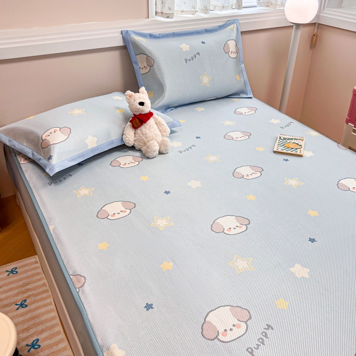 91家纺网 家纺一手货源 找家纺 慕尚家纺 2025新款数码印花床席床笠款冰藤席 床笠款-酷奇