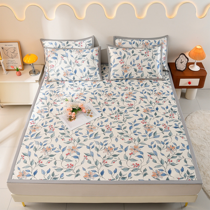 91家纺网 家纺一手货源 找家纺 简一 2025新款A类碳光印花数码冰丝凉席系列-床单款 花枝招展