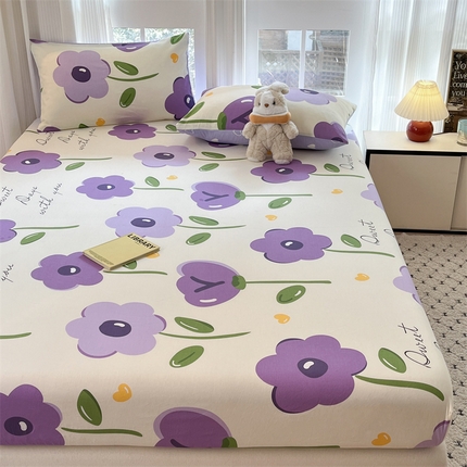 宝士康家纺 2025新款10A抗菌全棉印花床笠 幽梦紫曦