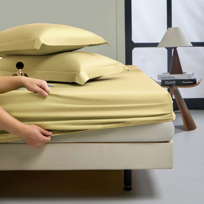 91家纺网 家纺一手货源 找家纺 秀色家纺 2024新品 A类100支双股长绒棉单品床笠 梦易-奶茶米